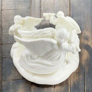 Vintage 1999 Palm Tree White Ceramic Votive Candle Holder Angel Candle Pillar